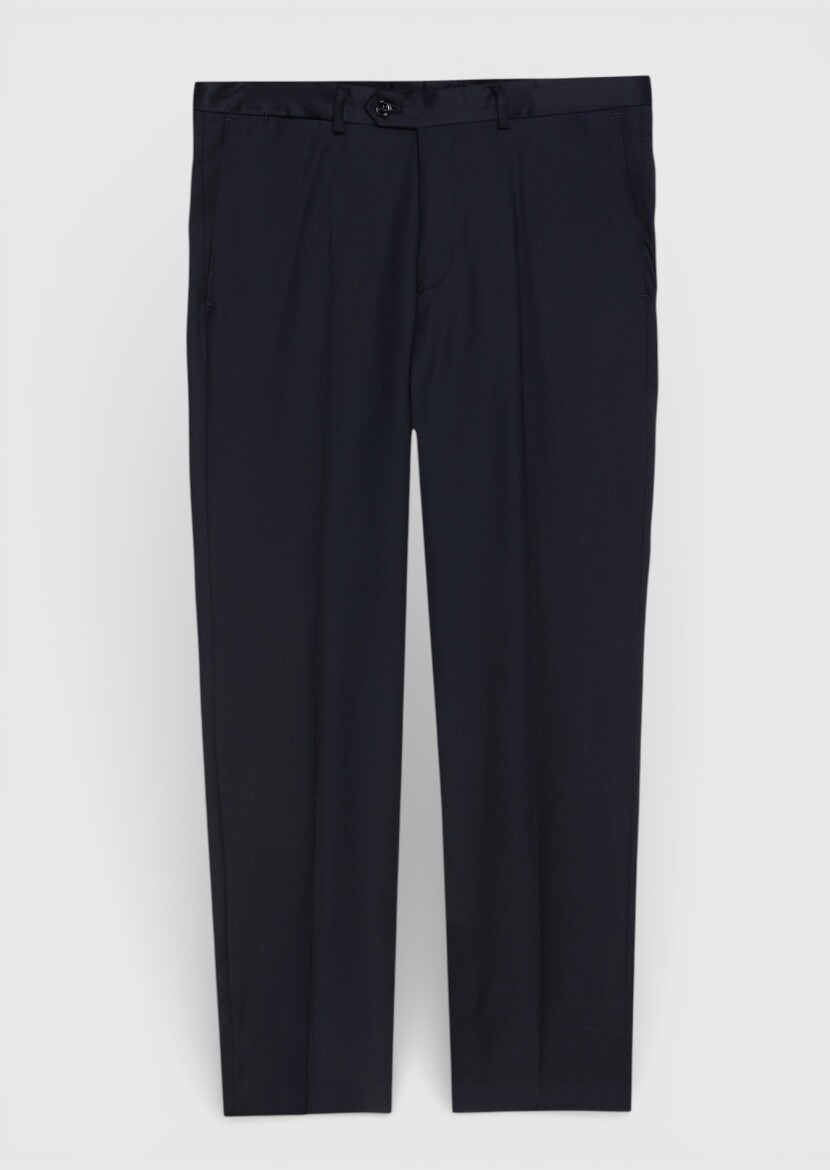 Black Plain Regular Fit 100% Wool Suit - 9