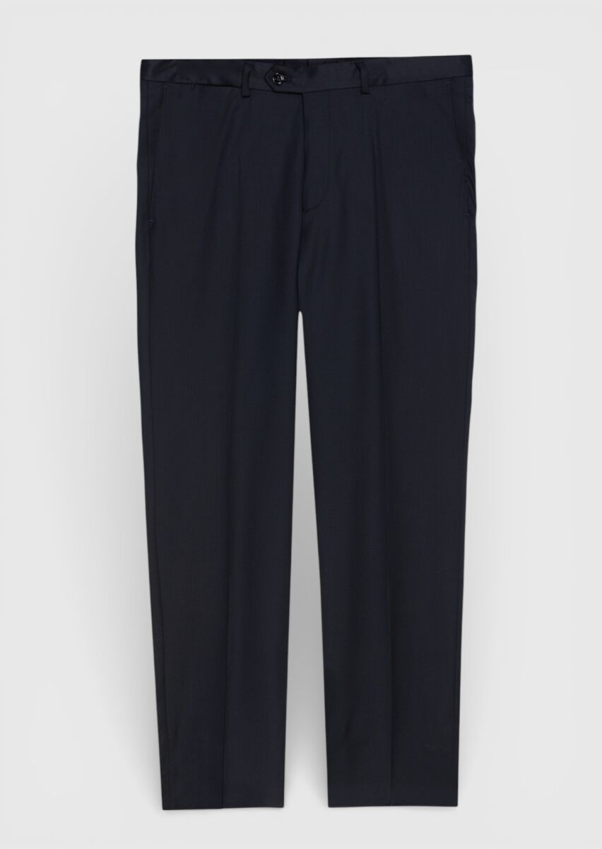 Black Plain Regular Fit 100% Wool Suit - 9