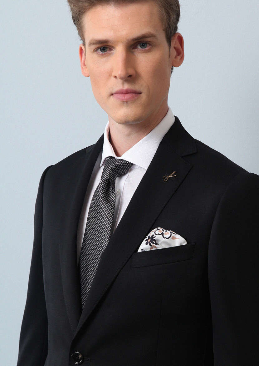 Black Plain Regular Fit 100% Wool Suit - 4