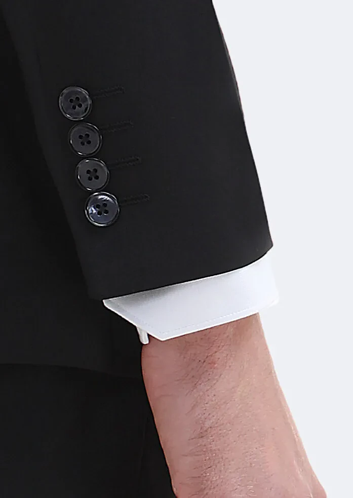Black Plain Regular Fit 100% Wool Suit - 5
