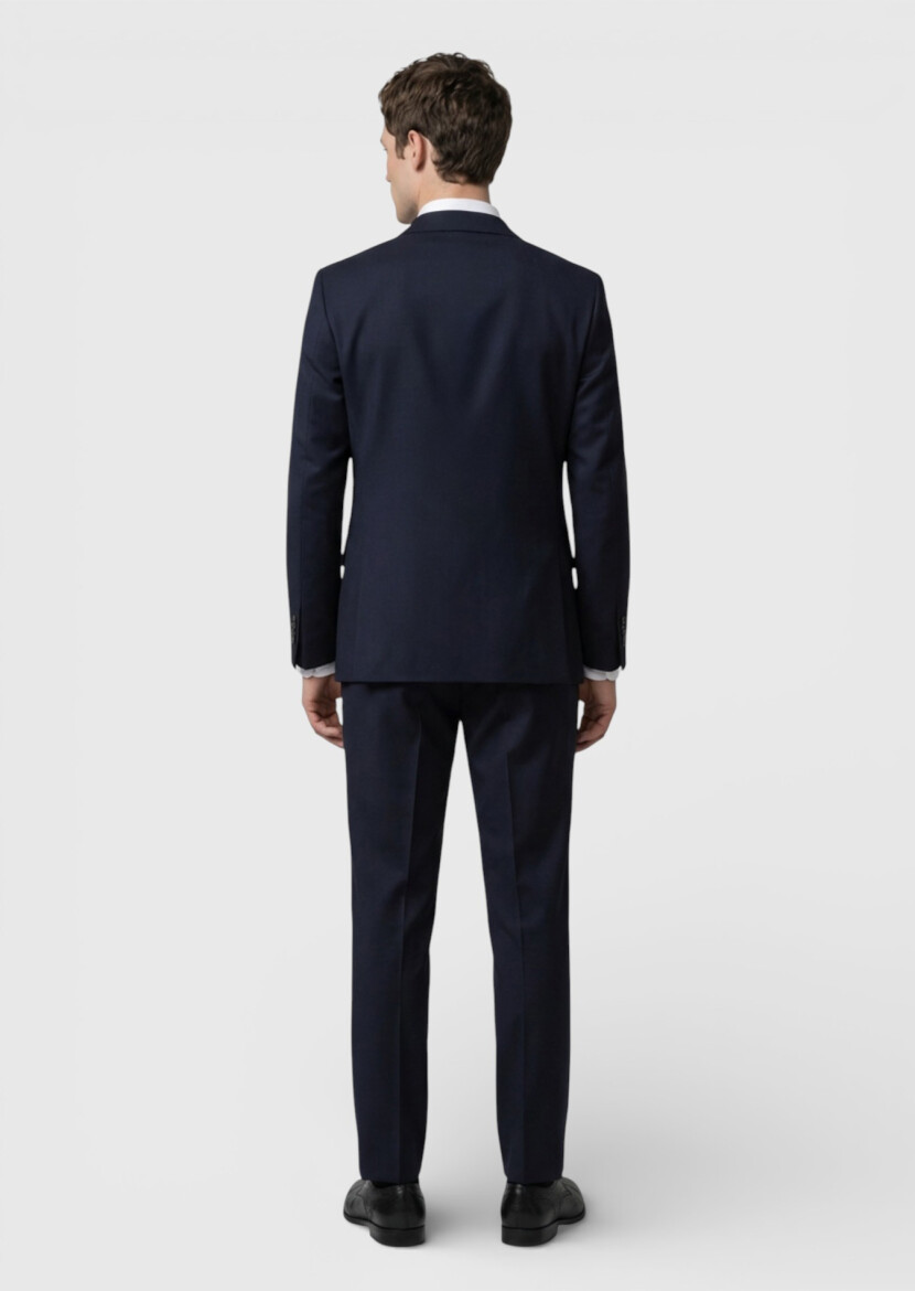 Black Plain Regular Fit 100% Wool Suit - 4