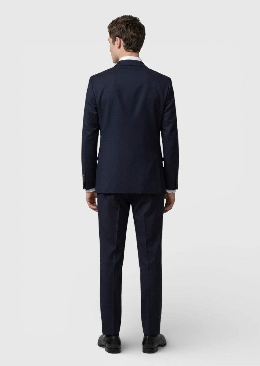 Black Plain Regular Fit 100% Wool Suit - 4