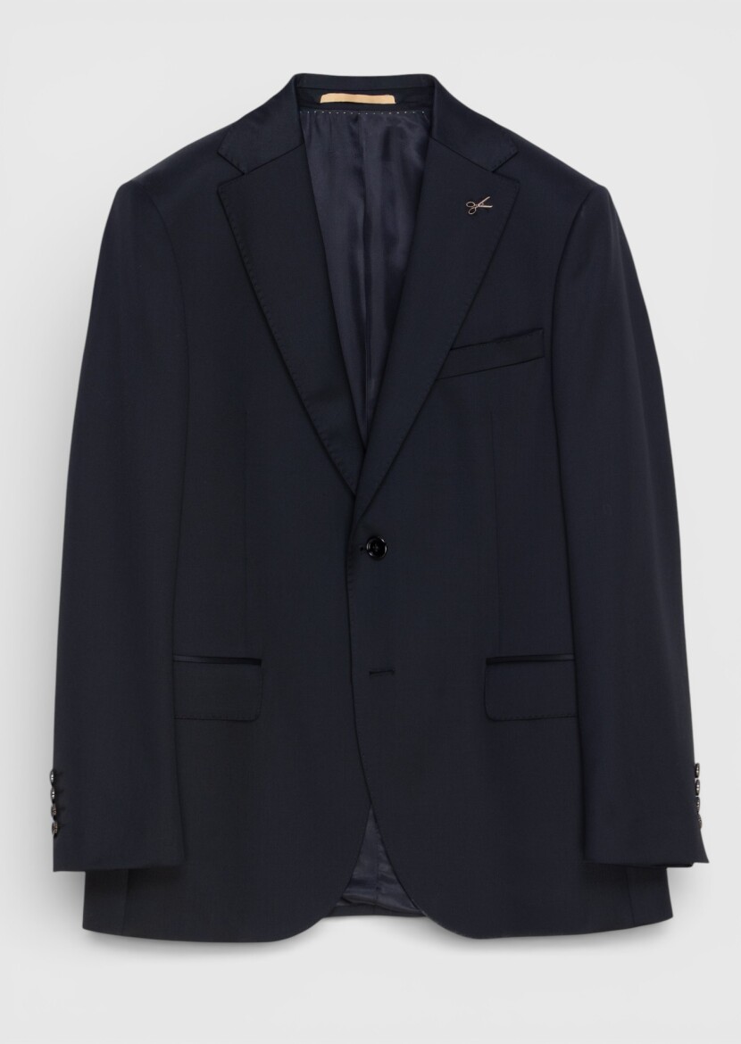 Black Plain Regular Fit 100% Wool Suit - 5