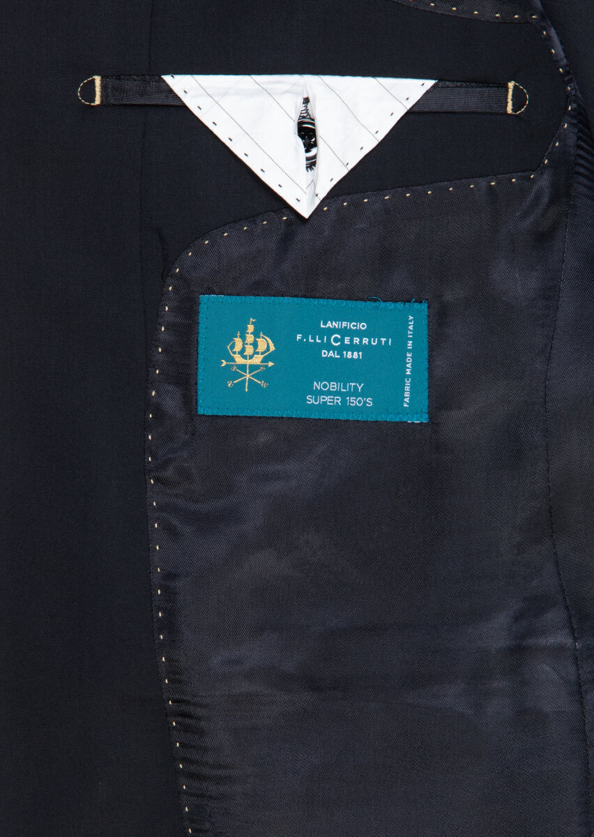 Black Plain Regular Fit 100% Wool Suit - 8