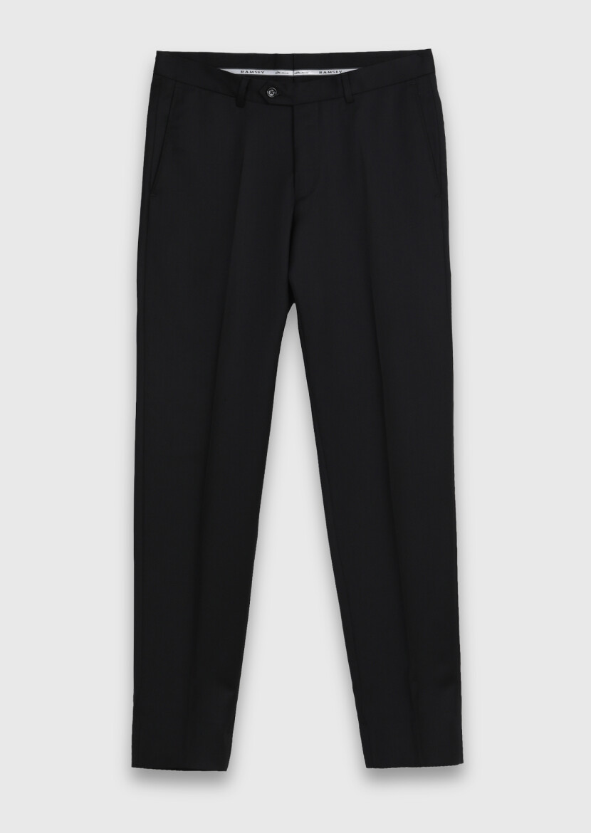 Black Plain Regular Fit 100% Wool Suit - 8