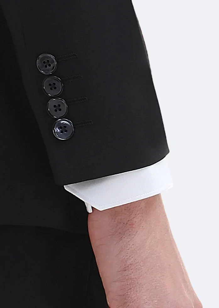 Black Plain Regular Fit 100% Wool Suit - 5