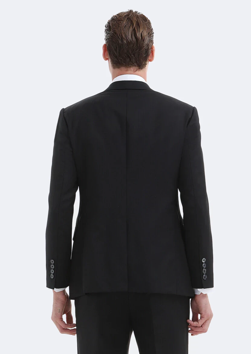 Black Plain Regular Fit 100% Wool Suit - 6