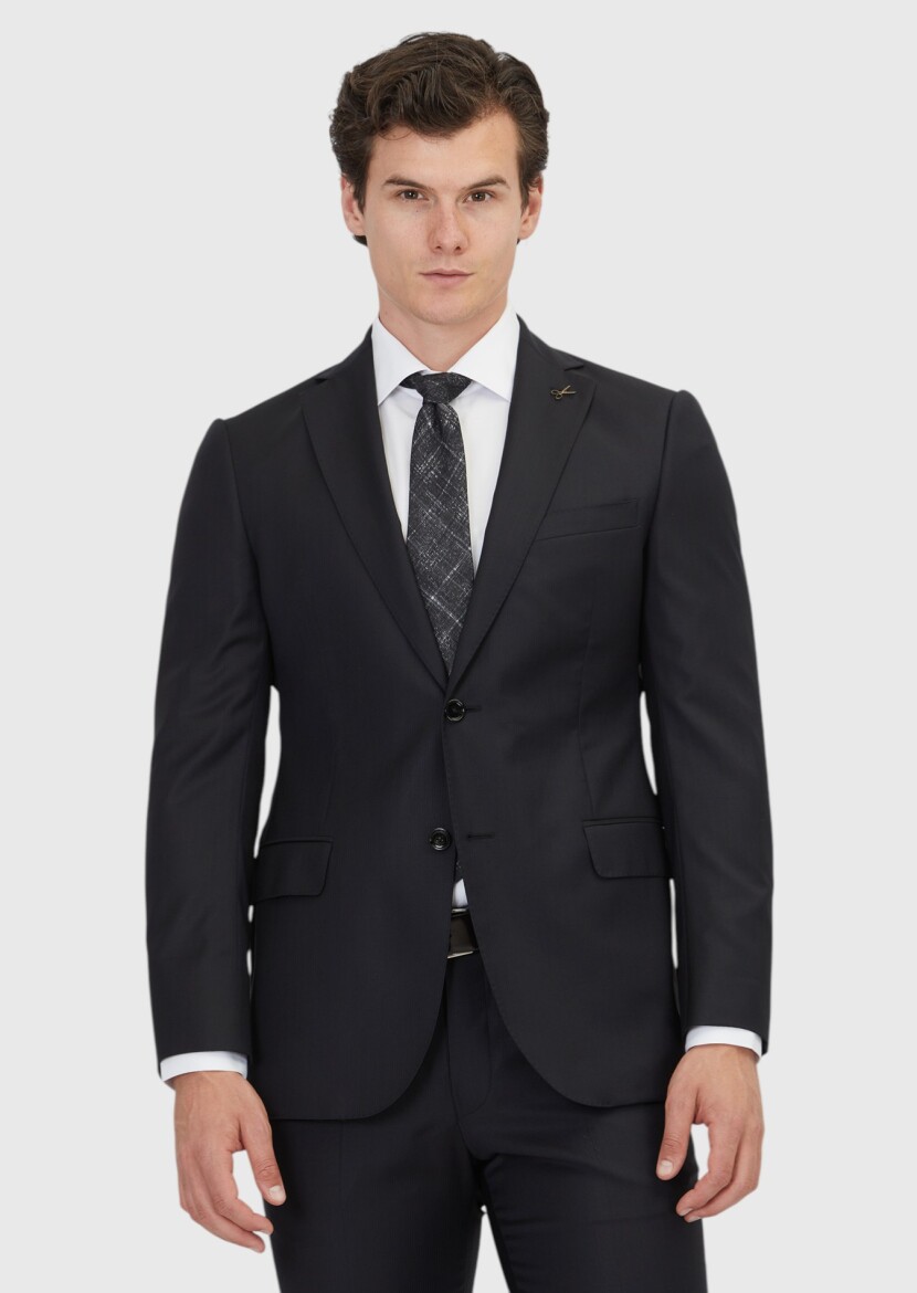 Black Plain Regular Fit 100% Wool Suit - RAMSEY