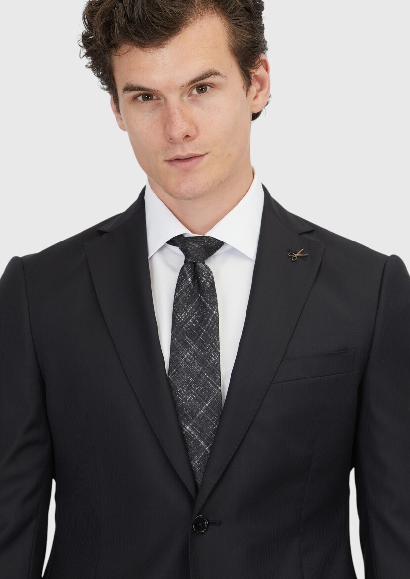 Black Plain Regular Fit 100% Wool Suit - 3