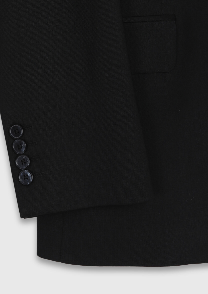 Black Plain Regular Fit 100% Wool Suit - 9