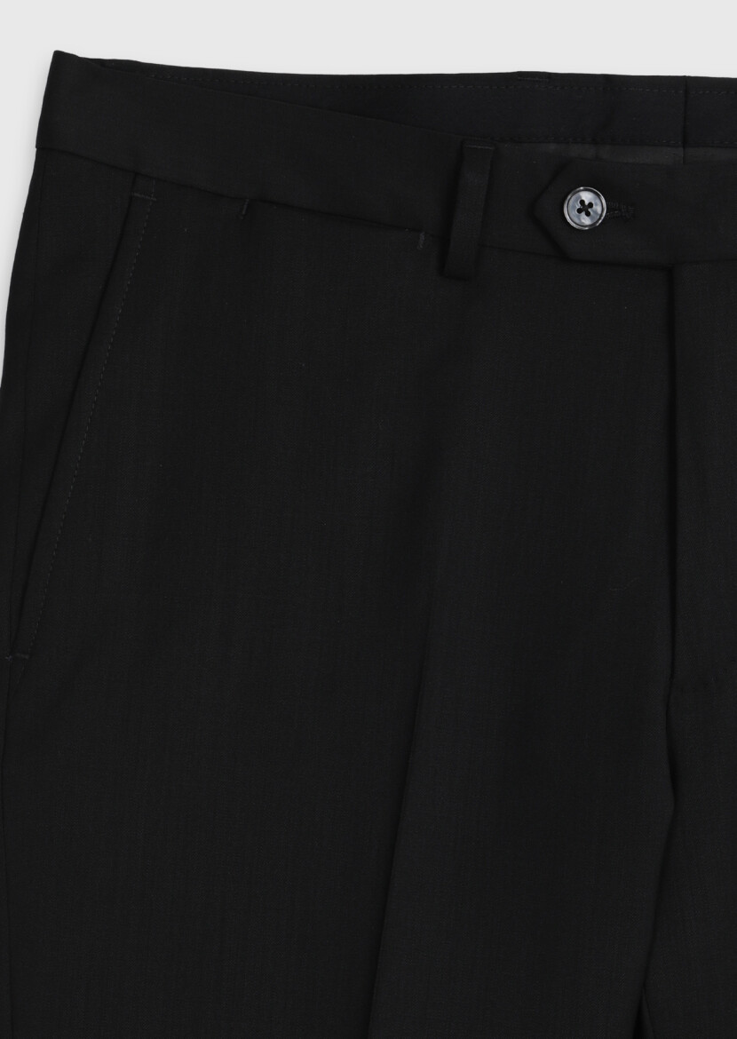 Black Plain Regular Fit 100% Wool Suit - 10