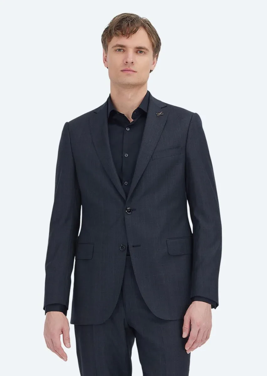 Black Plain Regular Fit 100% Wool Suit - 2