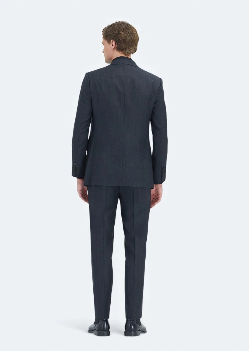 Black Plain Regular Fit 100% Wool Suit - 6