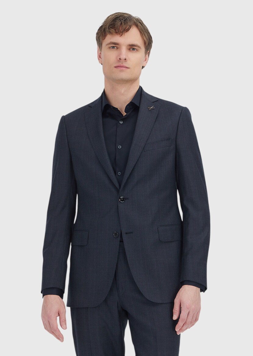 Black Plain Regular Fit 100% Wool Suit - RAMSEY