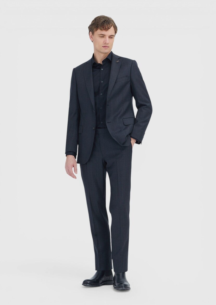 Black Plain Regular Fit 100% Wool Suit - RAMSEY