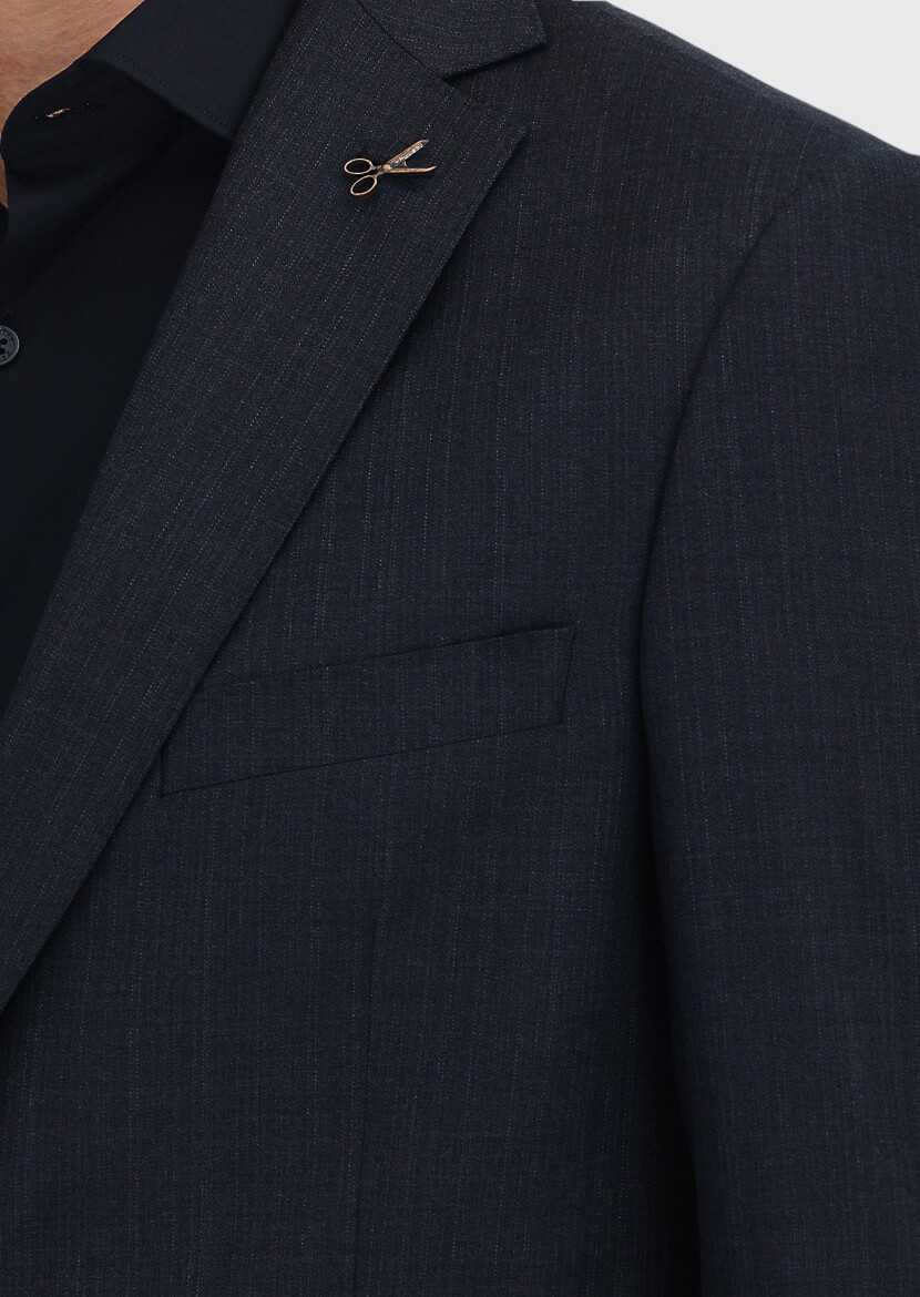 Black Plain Regular Fit 100% Wool Suit - 3