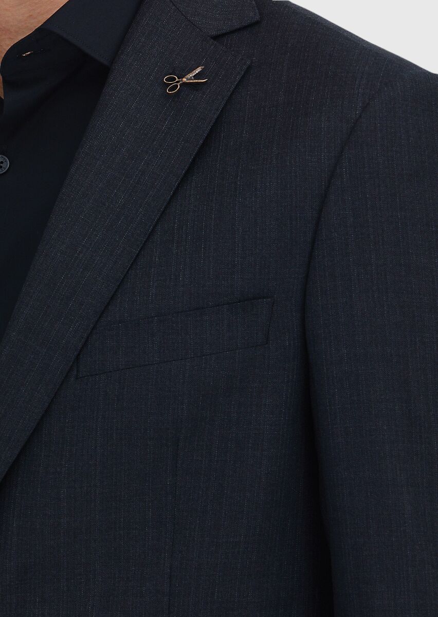 Black Plain Regular Fit 100% Wool Suit - 3