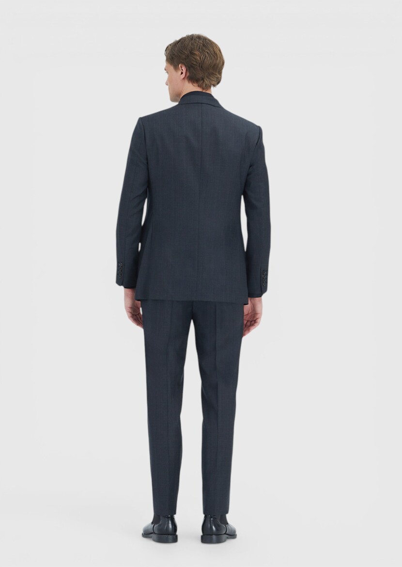 Black Plain Regular Fit 100% Wool Suit - 6