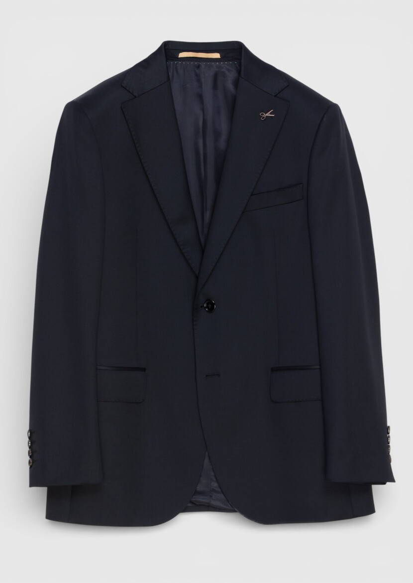 Black Plain Regular Fit 100% Wool Suit - 8