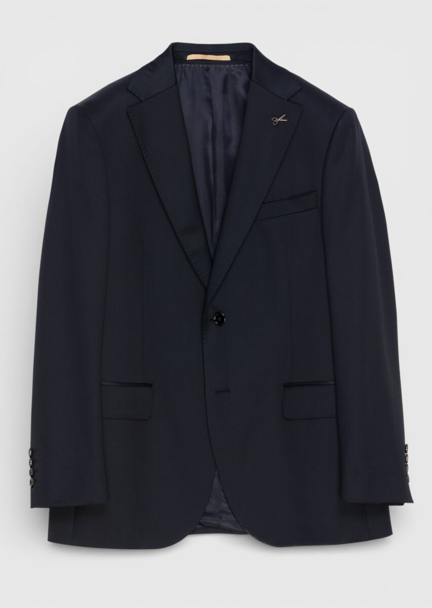 Black Plain Regular Fit 100% Wool Suit - 8