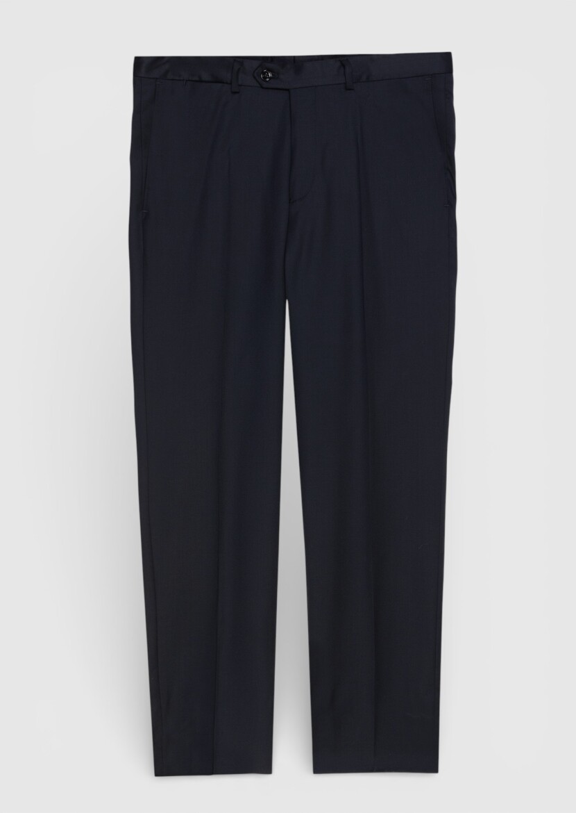 Black Plain Regular Fit 100% Wool Suit - 9