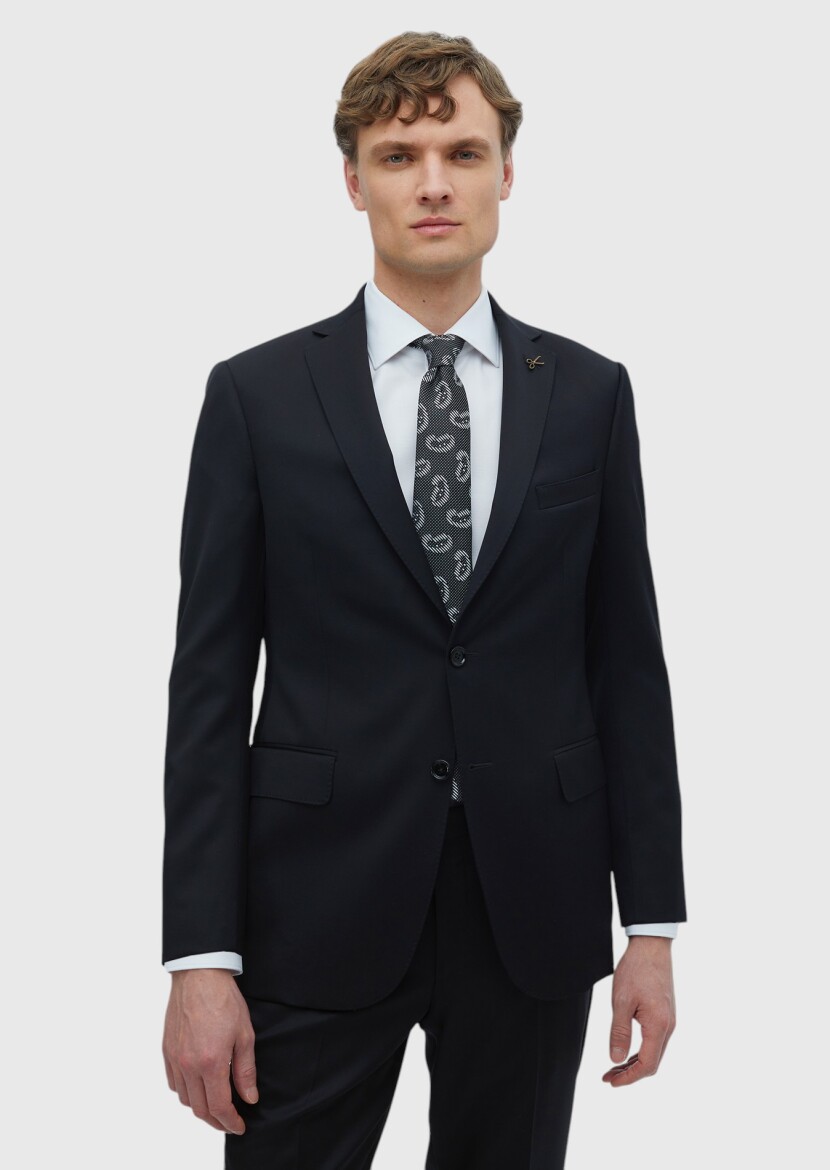 Black Plain Regular Fit 100% Wool Suit - RAMSEY