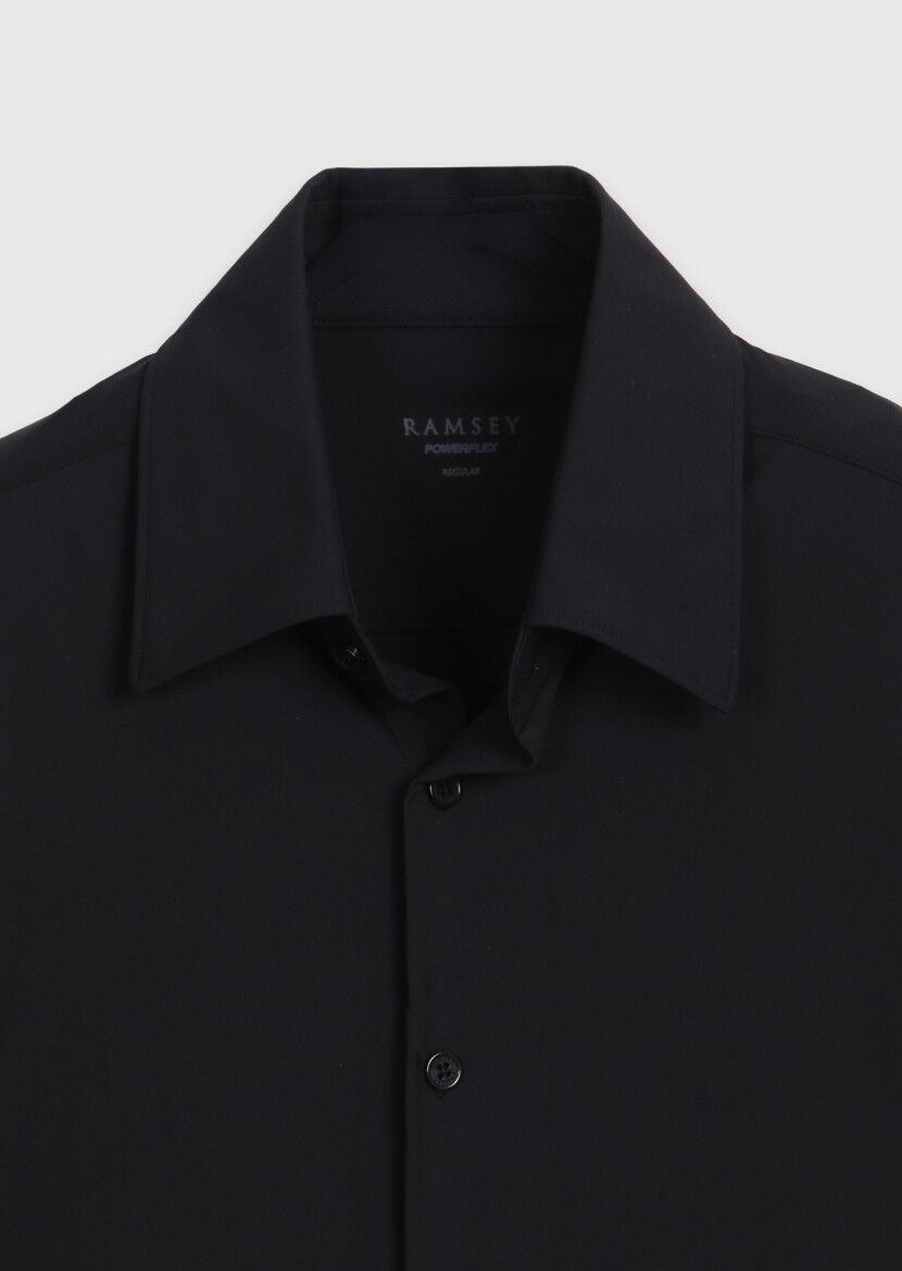 Black Plain Regular Fit Long Knitting Classical Shirt - 7