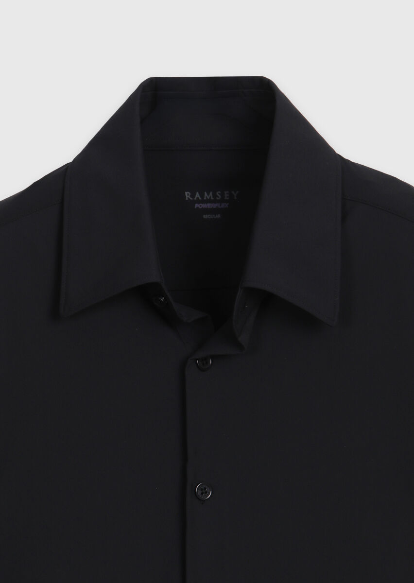 Black Plain Regular Fit Long Knitting Classical Shirt - 7