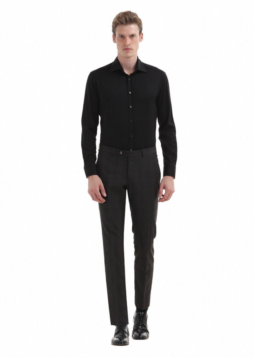 Black Plain Regular Fit Long Weaving Classical 100% Cotton Shirt - 1