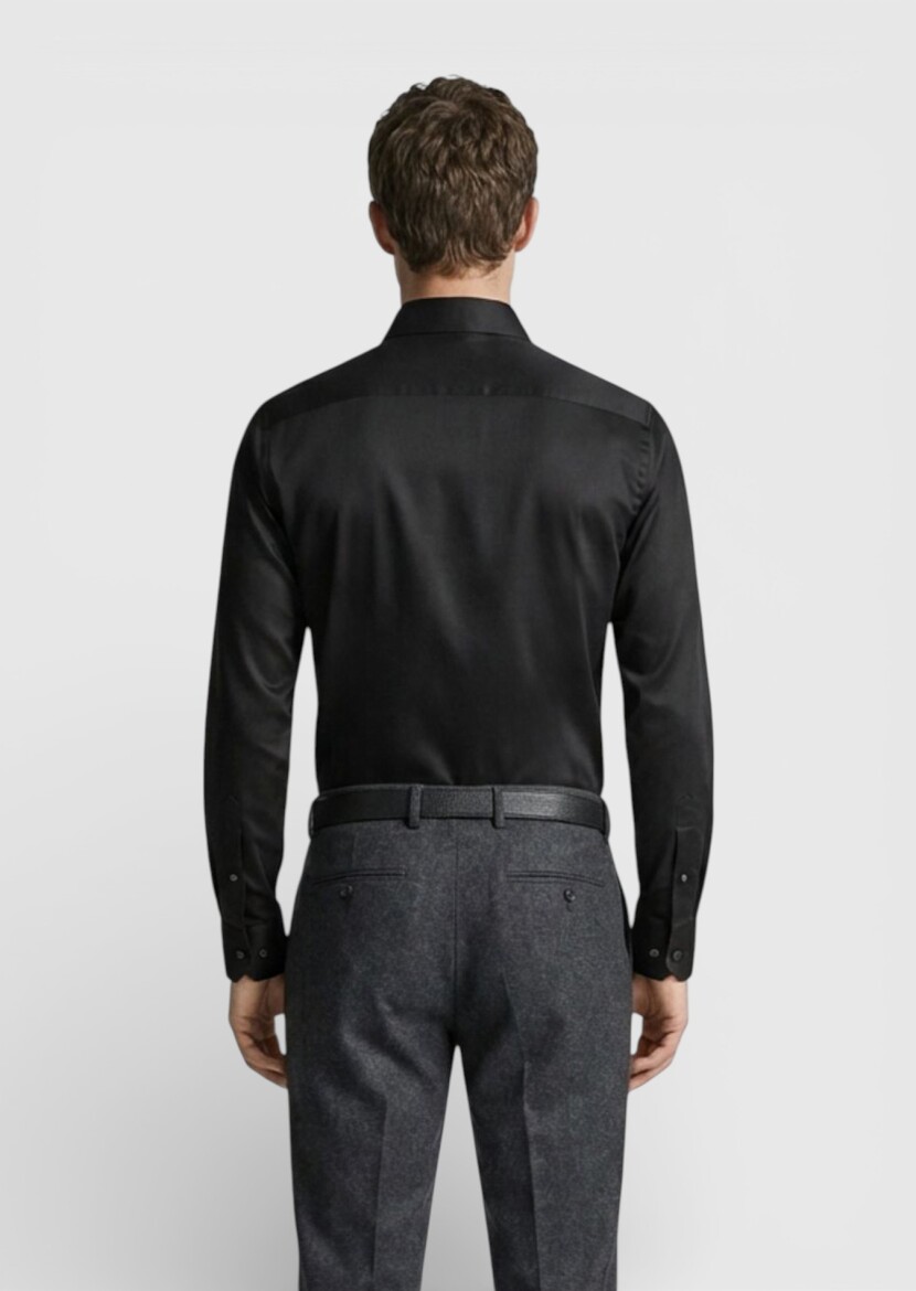 Black Plain Regular Fit Non Iron Long Weaving Classical 100% Cotton Shirt - 4
