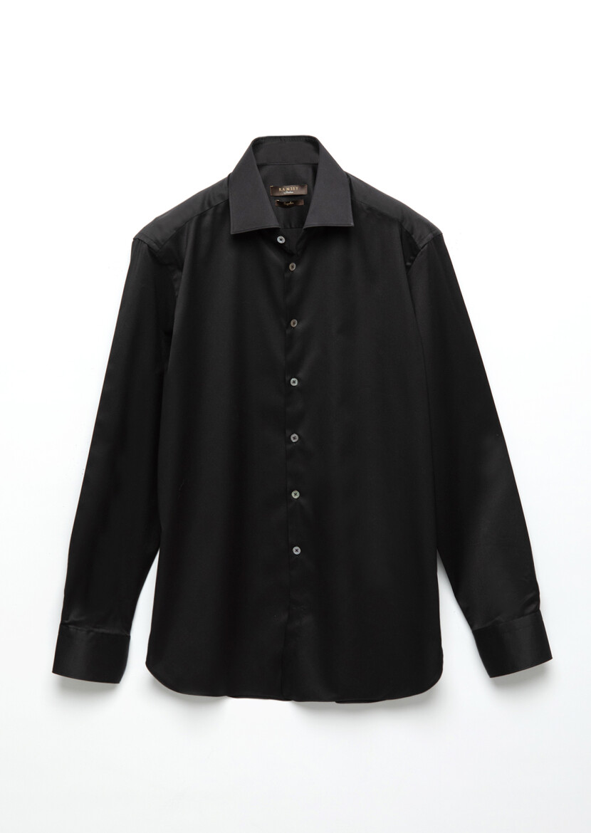 Black Plain Regular Fit Non Iron Long Weaving Classical 100% Cotton Shirt - 5