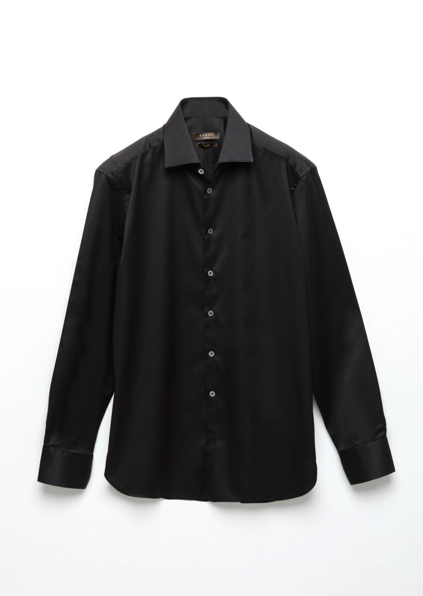 Black Plain Regular Fit Non Iron Long Weaving Classical 100% Cotton Shirt - 5