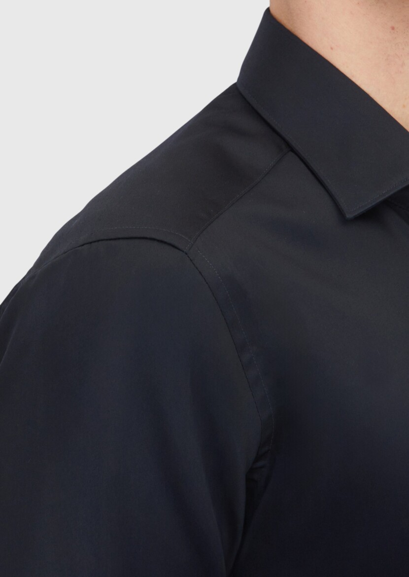 Black Plain Regular Fit Weaving Classical 100% Cotton Shirt - 4