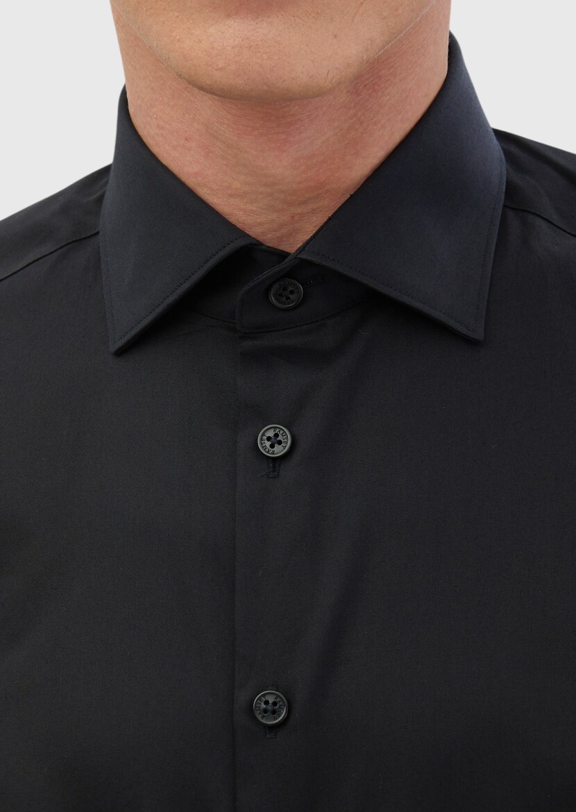 Black Plain Regular Fit Weaving Classical 100% Cotton Shirt - 5