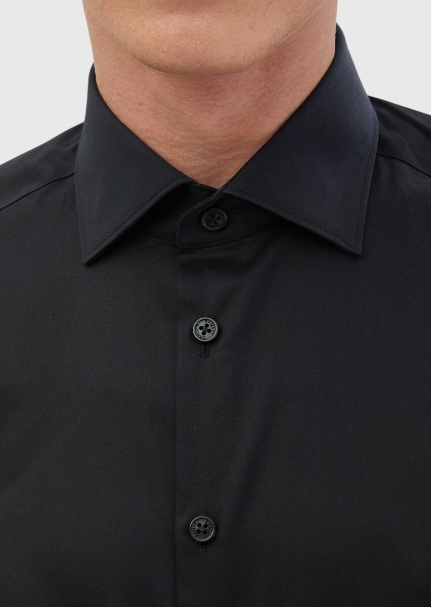 Black Plain Regular Fit Weaving Classical 100% Cotton Shirt - 5