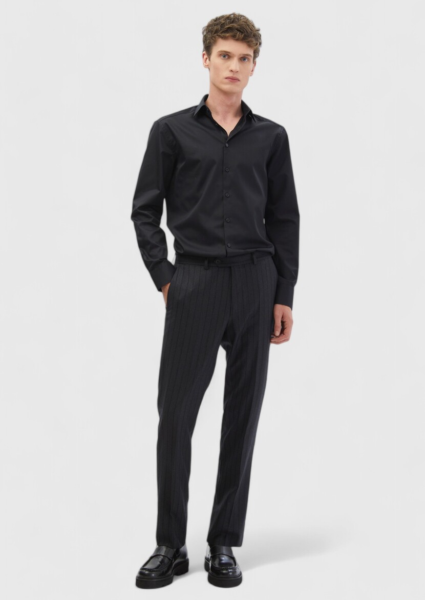 Black Plain Regular Fit Weaving Classical 100% Cotton Shirt 