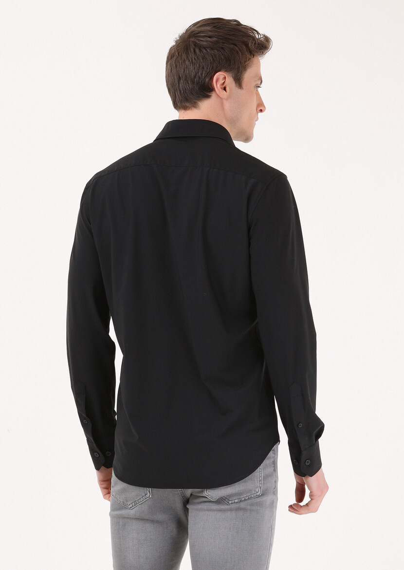 Black Plain Regular Fit Weaving Classical Shirt - 7