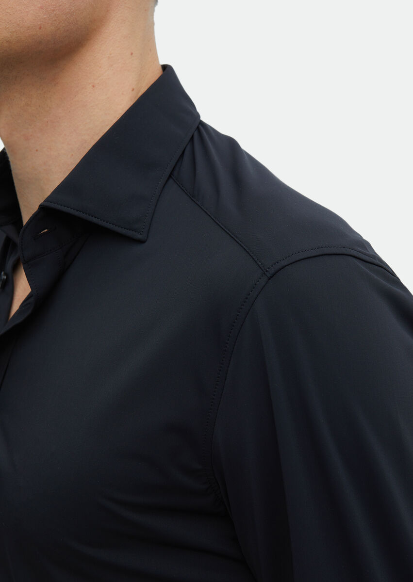 Black Plain Regular Fit Weaving Classical Shirt - 4