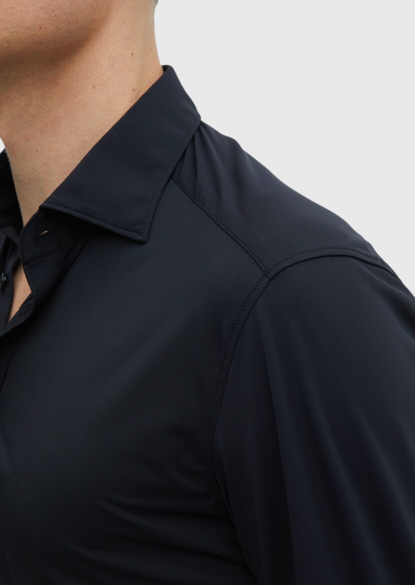 Black Plain Regular Fit Weaving Classical Shirt - 4