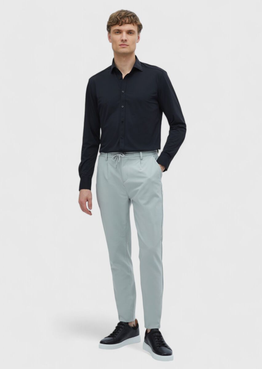 Black Plain Regular Fit Weaving Classical Shirt - 2