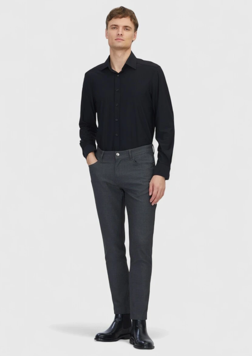 Black Plain Regular Fit Weaving Classical Shirt - RAMSEY