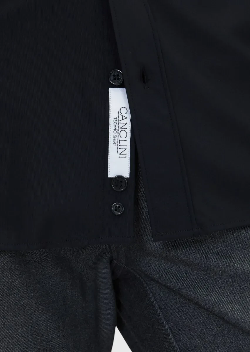 Black Plain Regular Fit Weaving Classical Shirt - 6