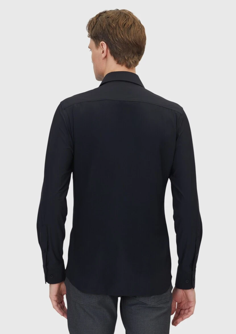 Black Plain Regular Fit Weaving Classical Shirt - 7