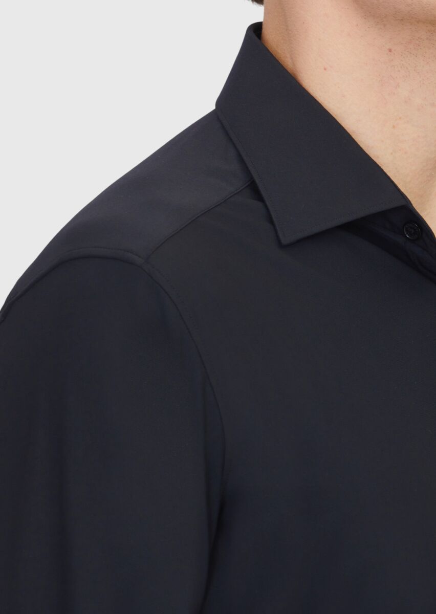 Black Plain Regular Fit Weaving Classical Shirt - 4