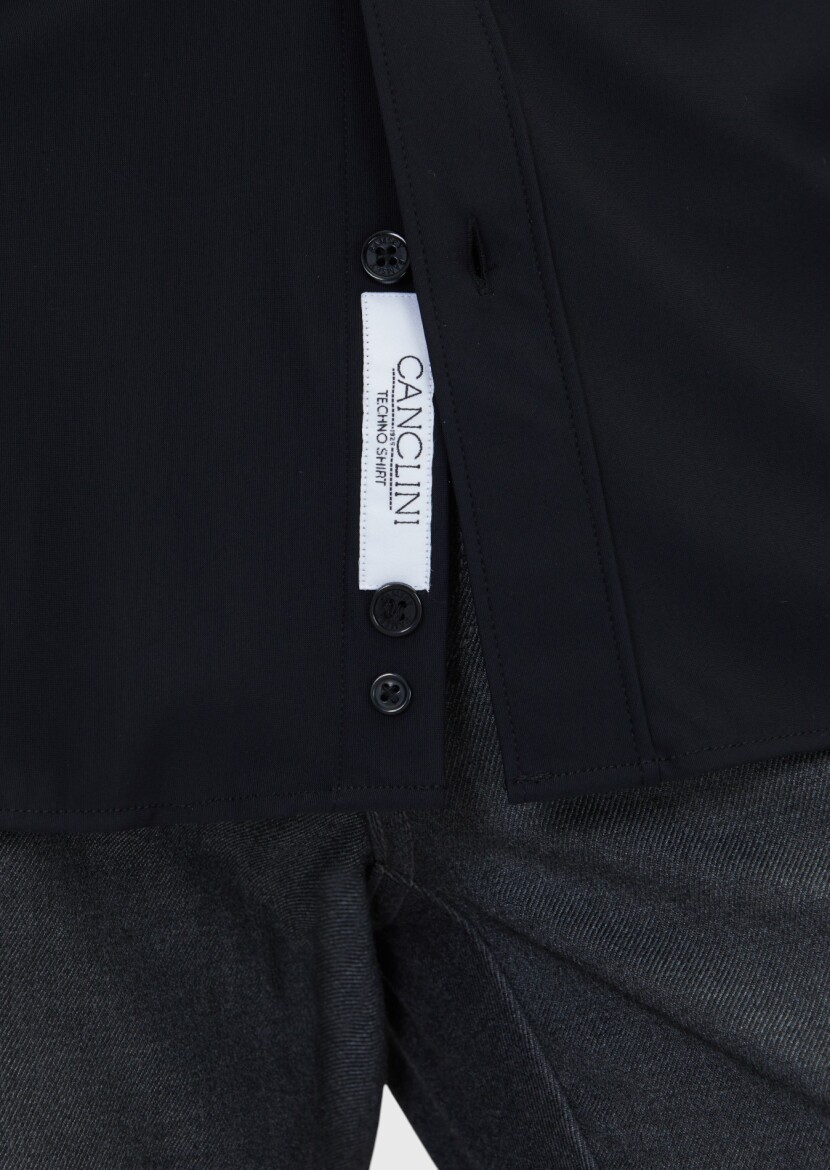 Black Plain Regular Fit Weaving Classical Shirt - 6