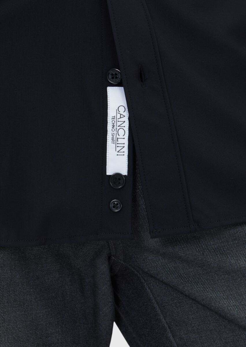 Black Plain Regular Fit Weaving Classical Shirt - 6