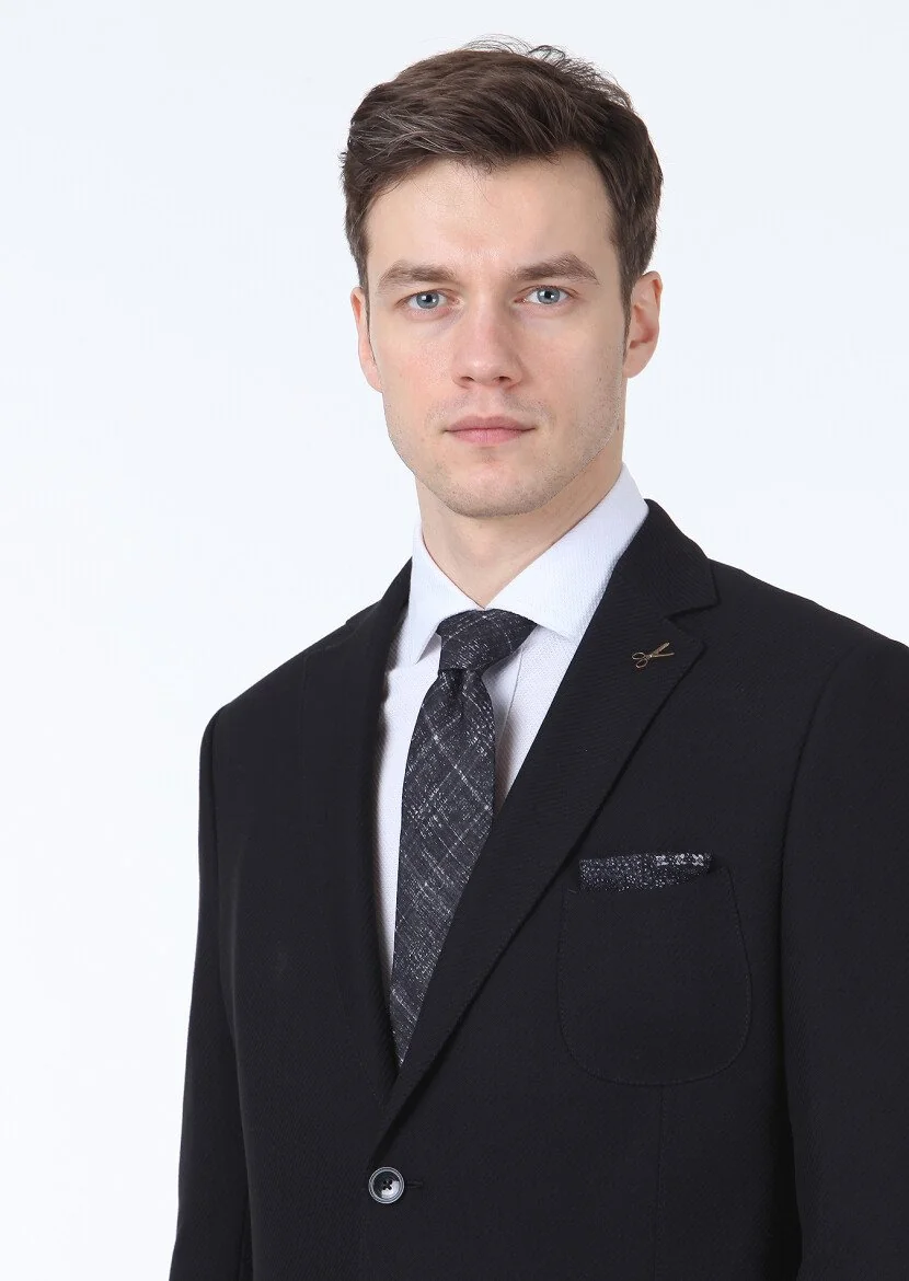 Black Plain Regular Fit Wool Blended Jacket - 2