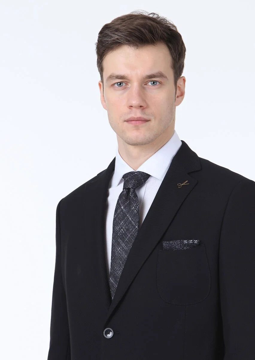 Black Plain Regular Fit Wool Blended Jacket - 2