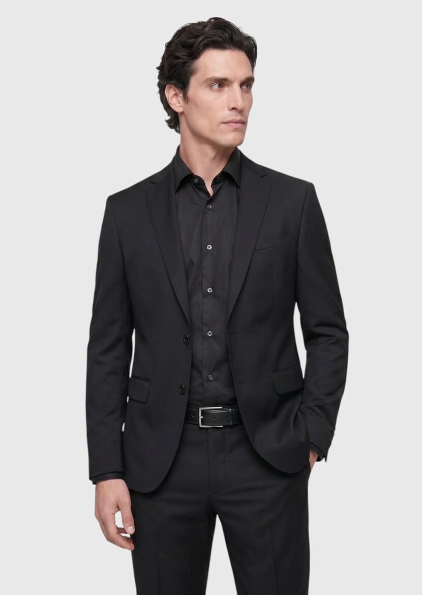 Black Plain Regular Fit Wool Blended Suit - RAMSEY