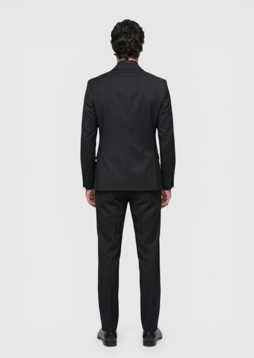 Black Plain Regular Fit Wool Blended Suit - 5